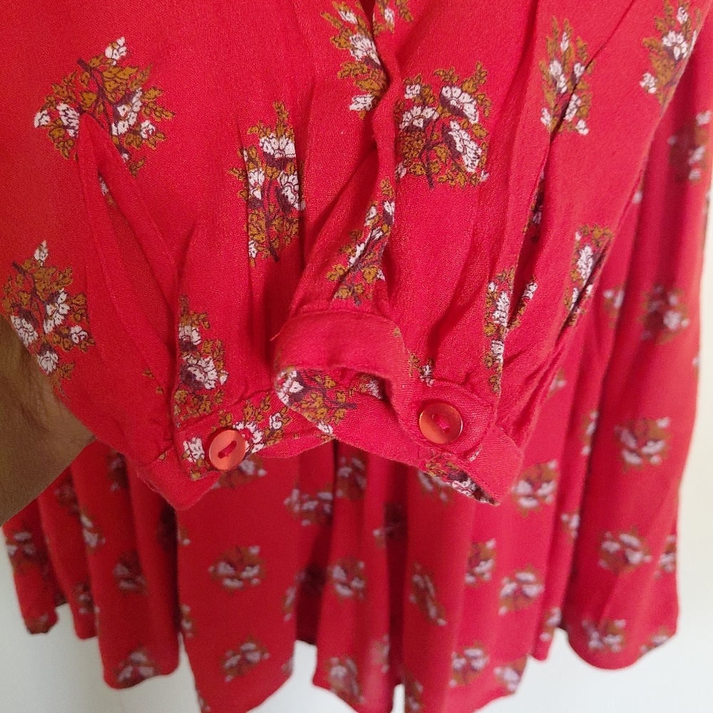 Lucky Brand Womens RED Printed Tiered Long Sleeve Button Down Dress Size XS TP - Picture 3 of 12